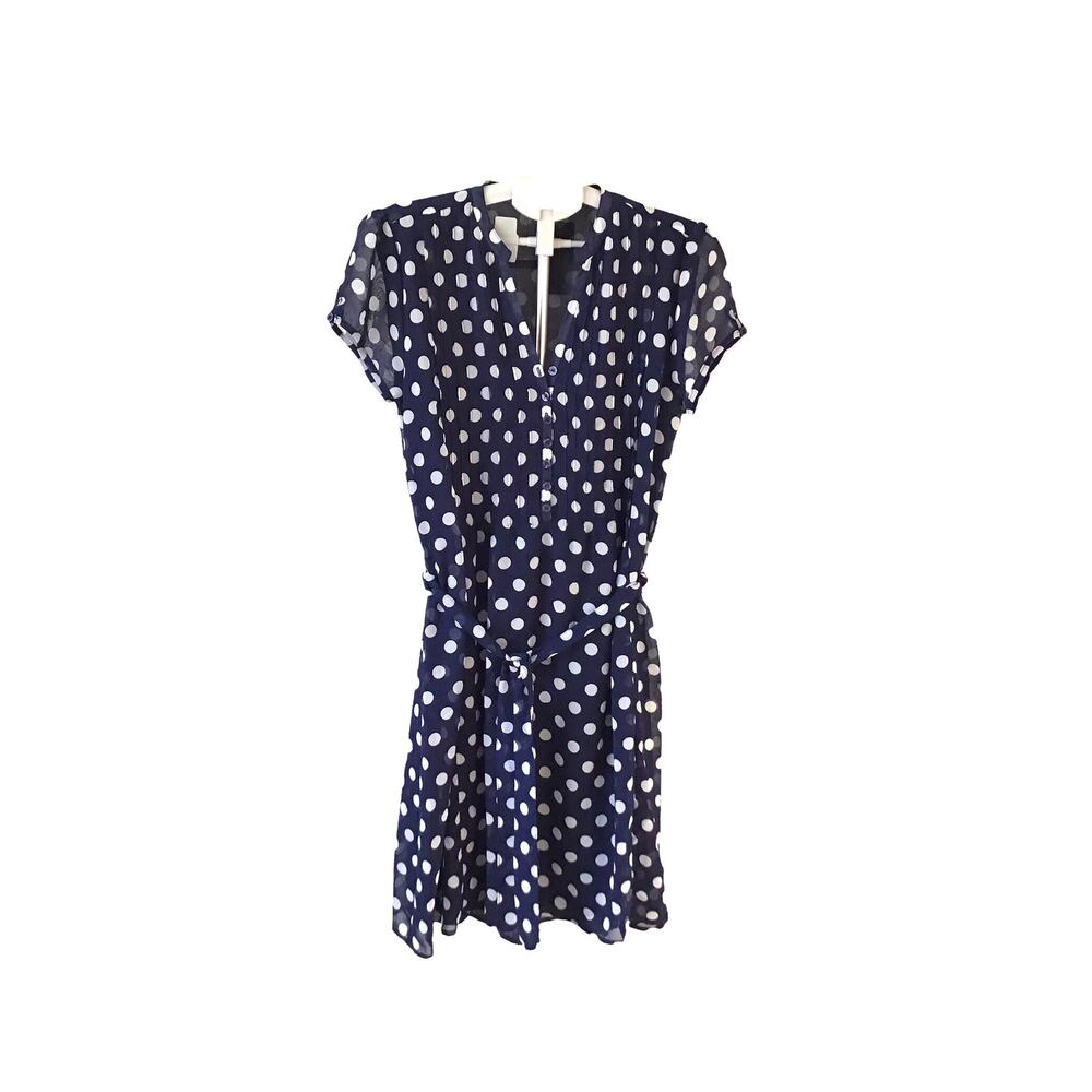 Robert Lewis Navy Blue and White Polka Dot Mini Dress SZ. L NWT